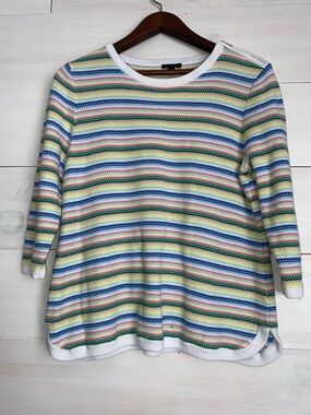 Talbots Large Petites Multicolor Striped Textured Knit Sweater - Small Flaw
